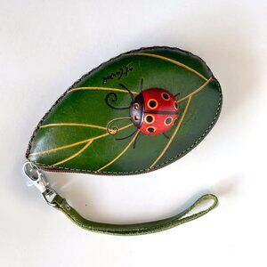 Handmade Leather Ladybug Coin Purse: Leaf Clutch Key Case